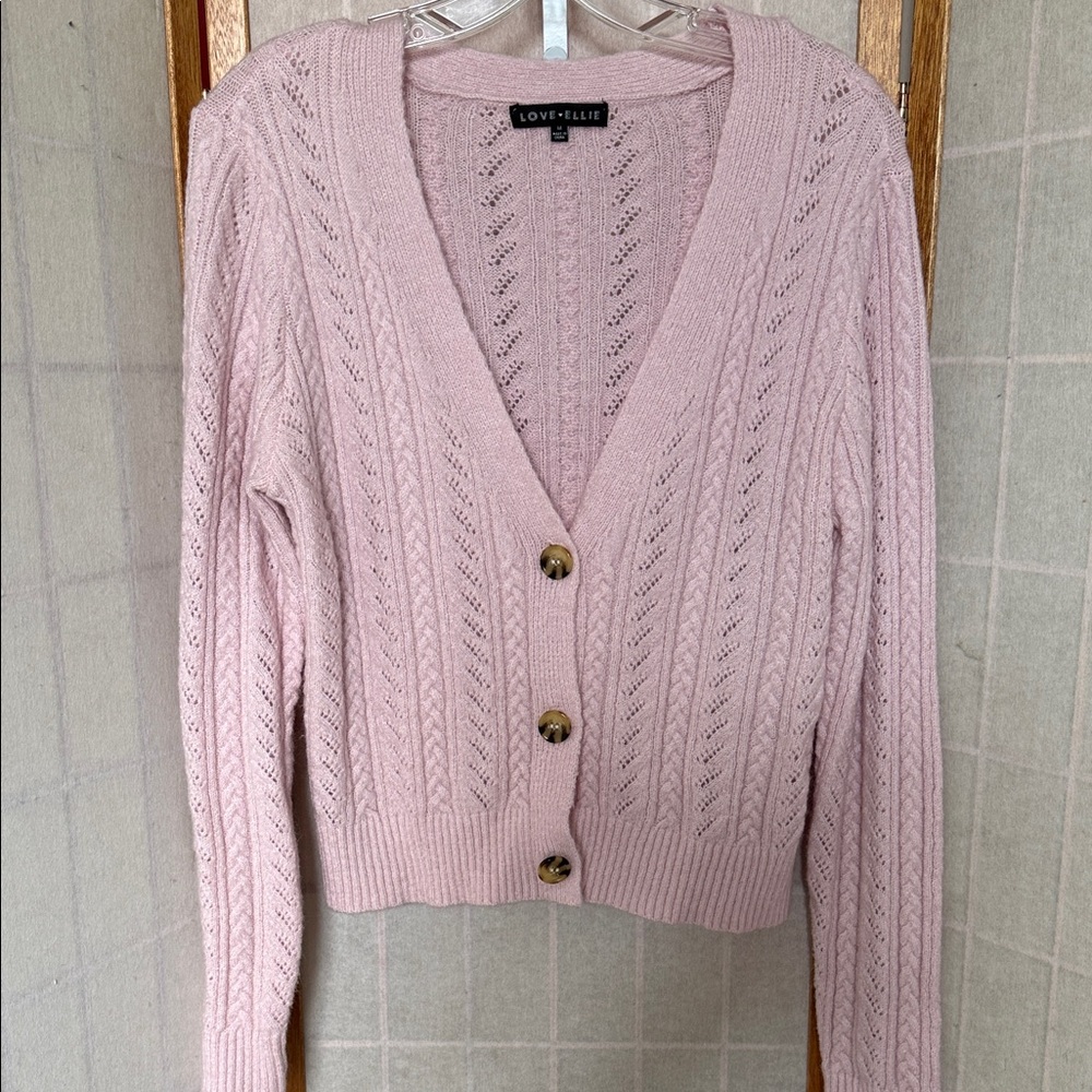 Dusty Pink Pointelle V-Neck Button Cardigan Love Ellie Sz M